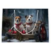Jack Russell Snowy Sleigh Kerstdecoratie Groot Cadeauzakje (Voorkant)