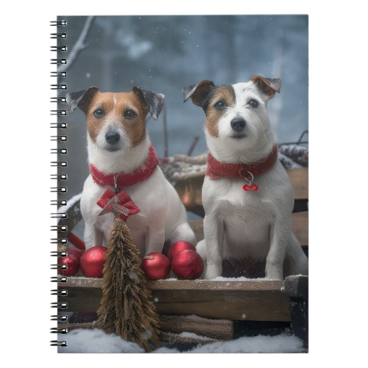 Jack Russell Snowy Sleigh Kerstdecoratie Notitieboek (Voorkant)