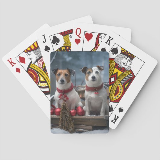 Jack Russell Snowy Sleigh Kerstdecoratie Pokerkaarten (Achterkant)