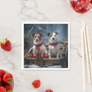 Jack Russell Snowy Sleigh Kerstdecoratie Servet