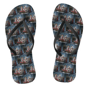 Jack Russell Snowy Sleigh Kerstdecoratie Teenslippers