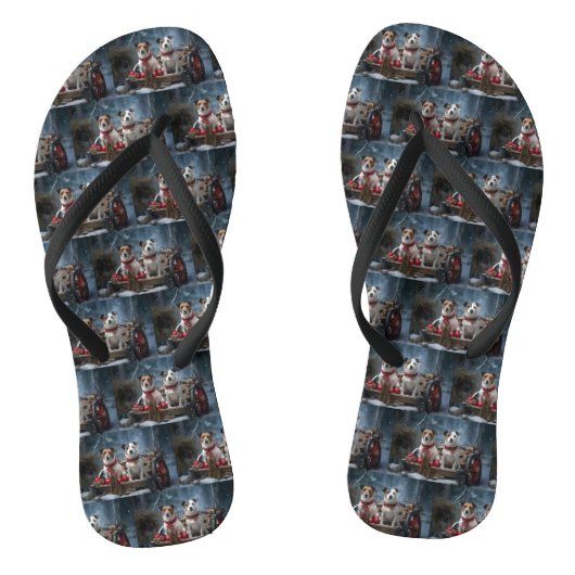 Jack Russell Snowy Sleigh Kerstdecoratie Teenslippers (Voetbed)