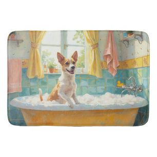 Jack Russell Terrier badtijd speelse badkamer inri Badmat
