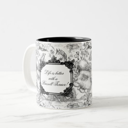 JACK RUSSELL Terrier Black Toile w/Customization Tweekleurige Koffiemok (Voorkant links)
