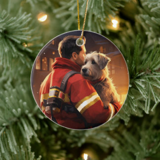 Jack Russell Terrier Brandweerman, Puppy, Hond Lie Keramisch Ornament