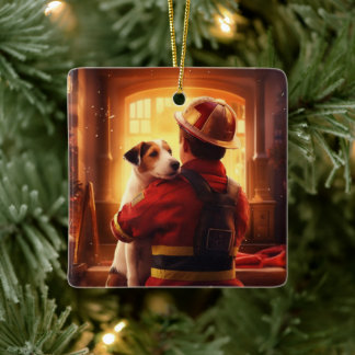 Jack Russell Terrier Brandweerman, Puppy, Hond Lie Keramisch Ornament