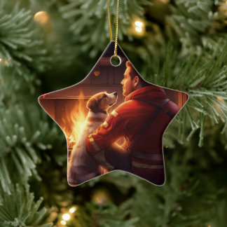 Jack Russell Terrier Brandweerman, Puppy, Hondenli Keramisch Ornament