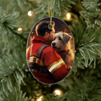 Jack Russell Terrier Brandweerman, Puppy, Hondenli Keramisch Ornament