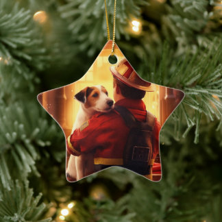 Jack Russell Terrier Brandweerman, Puppy, Huisdier Keramisch Ornament