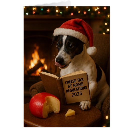Jack Russell Terrier 'Cheese Tax' Christmas card (Devant)