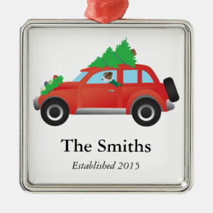 Jack Russell Terrier die met Kerstmis rijdt Metalen Ornament