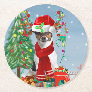 Jack Russell Terrier Dog in Snow-kerstcadeaus Ronde Kartonnen Onderzetter