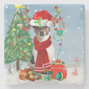 Jack Russell Terrier Dog in Snow-kerstcadeaus Stenen Onderzetter