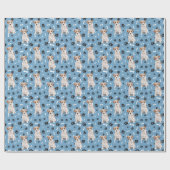 Jack Russell Terrier Dog Paw Print Pattern op Blue Cadeaupapier (Vlak)
