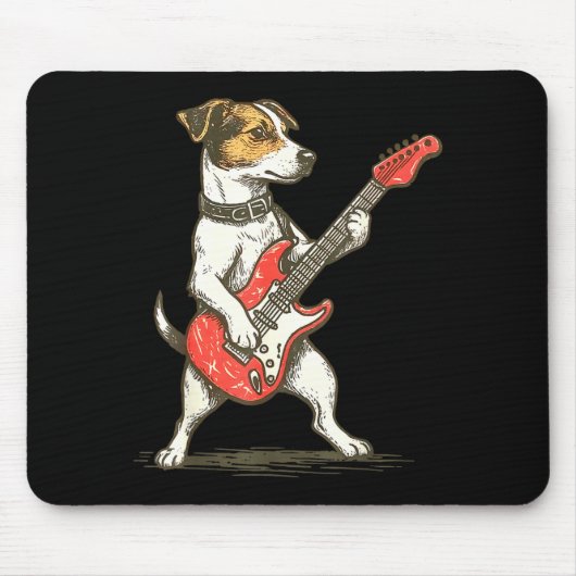 Jack Russell Terrier Dog Playing Guitar Rocker Gui Muismat (Voorkant)