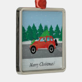 Jack Russell Terrier Driving Car Tree op top Metalen Ornament (Rechts)