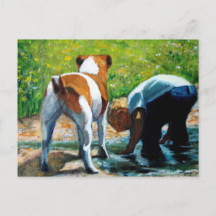 JACK RUSSELL TERRIER EN BOY: KUNST BRIEFKAART