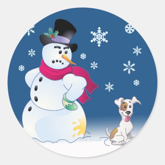 Jack Russell Terrier en Snowman Sticker (Voorkant)