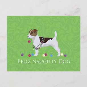 Jack Russell Terrier Feliz Naughty Dog Kerstmis Feestdagenkaart