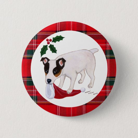Jack Russell Terrier Kerstmis Ronde Button 5,7 Cm (Voorkant)
