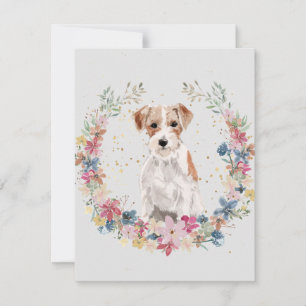 Jack Russell Terrier Lente Bloemen Monogram Notitiekaartje