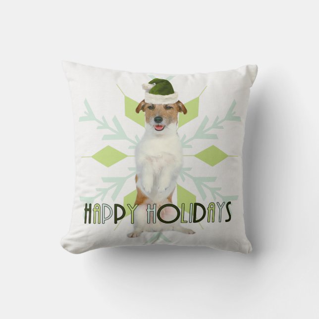 Jack Russell Terrier Monogrammed Kerstmis Kussen (Voorkant)