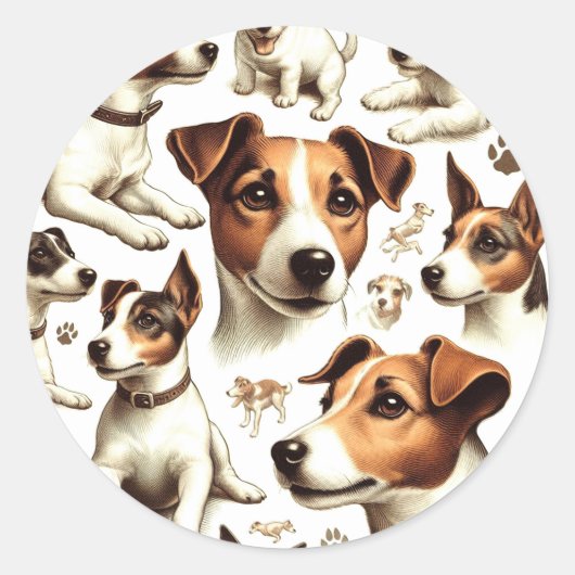 Jack Russell Terrier Naadloos Ronde Sticker (Voorkant)