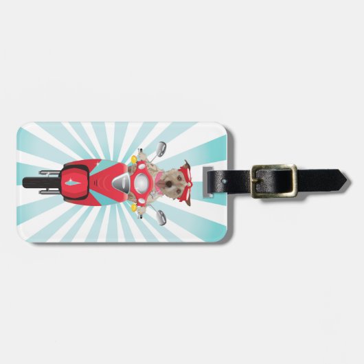 Jack Russell Terrier op Red Moped Bagagelabel (Voorkant horizontaal)