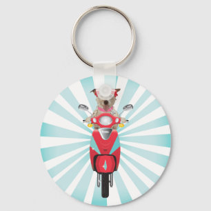 Jack Russell Terrier op Red Moped Sleutelhanger