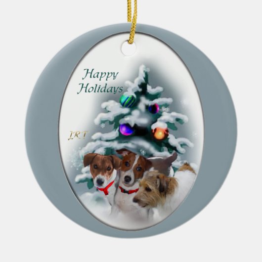 Jack Russell Terrier-Ornament met kerstcadeaus Keramisch Ornament (Voorkant)