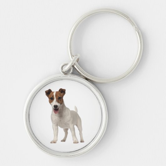 Jack Russell Terrier Puppy Dog White en Brown Sleutelhanger (Voorkant)