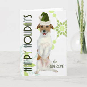 Jack Russell Terrier Santa Dog Green Kerstmis Feestdagen Kaart