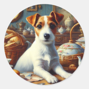 Jack Russell Terrier Schilderij Ronde Sticker