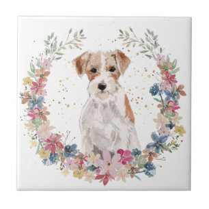 Jack Russell Terrier Spring Flowers Wreath Tegeltje