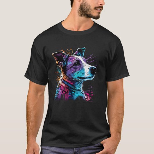 Jack Russell Terrier Synthwave T-shirt (Voorkant)