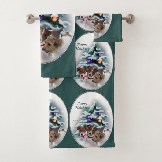 Jack Russell Terrier Trio Kerstmis Bad Handdoek (Insitu)