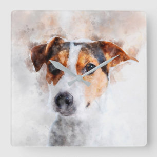 Jack Russell Terrier Waterverf Art Vierkante Klok