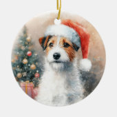  Jack Russell Terrier Waterverf Kerstmis Keramisch Ornament (Voorkant)