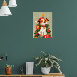 Jack Russell Terrier with Christmas Tree and Gifts Poster