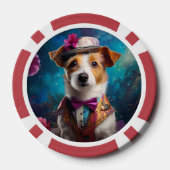 Jack Russell, wit pet, roze bloem Poker Chips (Achterkant)