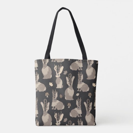 Jackalope Forest Funny Mythical Rabbit Print Black Draagtas (Achterkant)