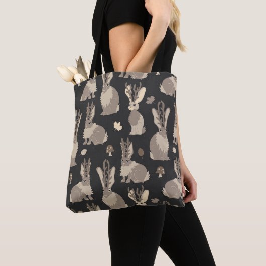 Jackalope Forest Funny Mythical Rabbit Print Black Draagtas (Dichtbij)