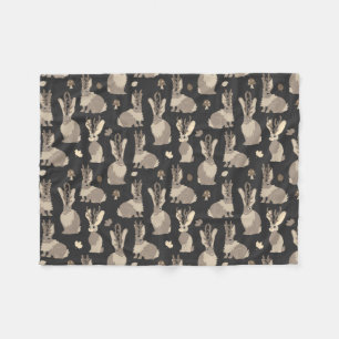 Jackalope Forest Funny Mythical Rabbit Print Black Fleece Deken