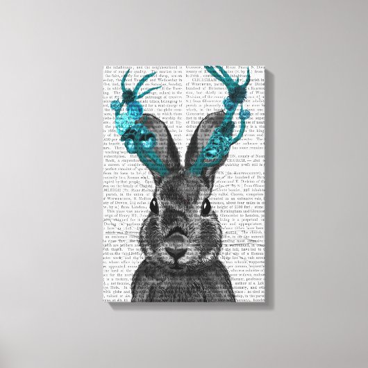 Jackalope met Turquoise Antlers Canvas Afdruk (Voorkant)