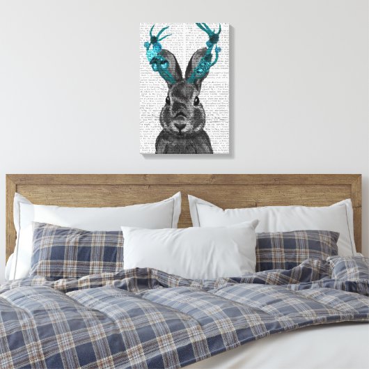 Jackalope met Turquoise Antlers Canvas Afdruk (Insitu (Slaapkamer))