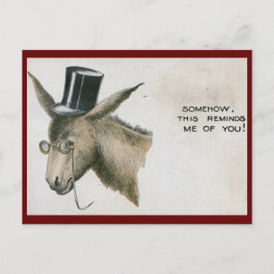 Jackass in een hoge hoed Vintage Briefkaart