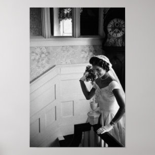 Jackie Kennedy Throwing Wedding Bouquet - 1953 Poster