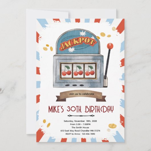Jackpot casino party theme invitation kaart (Voorkant)