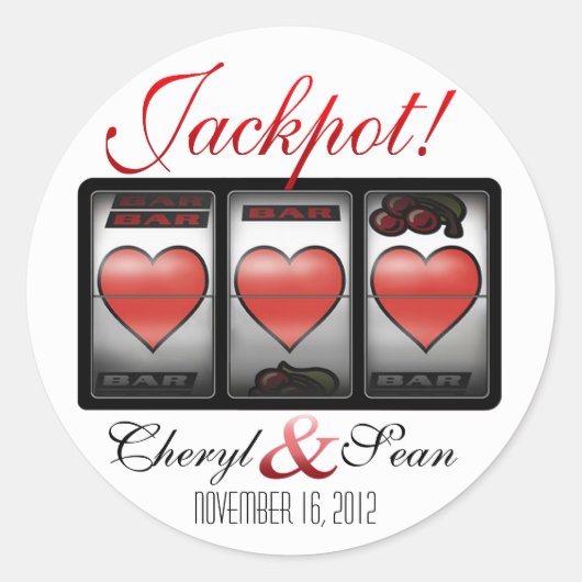 Jackpot Hearts We doen het in Vegas (klein) Ronde Sticker (Voorkant)