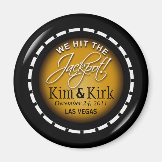 Jackpot ! Vegas Newlyweds Casino Chip Magnet Favor (Devant)